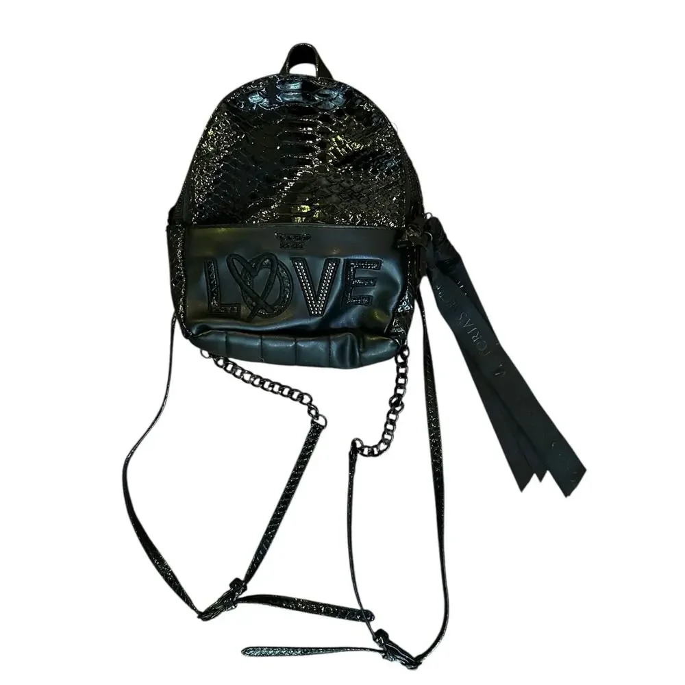 Victoria Secret Mini Backpack Purse Black Crocodile Pattern